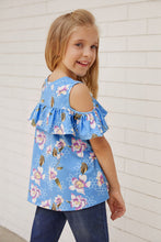 Load image into Gallery viewer, Girls Floral Cold-Shoulder Ruffled shirt
