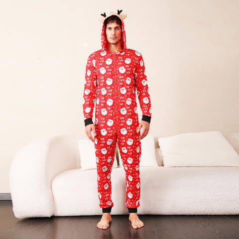 Santa Print Hooded Jumpsuit - pjs