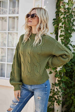 Load image into Gallery viewer, Mixed Knit Crewneck Drop Shoulder Sweater
