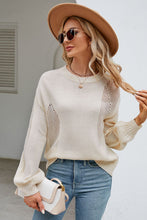 Load image into Gallery viewer, Openwork Round Neck Dropped Shoulder Knit Top
