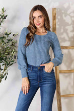 Load image into Gallery viewer, Double Take Ribbed Round Neck Lantern Sleeve Blouse
