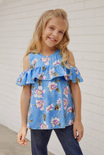 Load image into Gallery viewer, Girls Floral Cold-Shoulder Ruffled shirt
