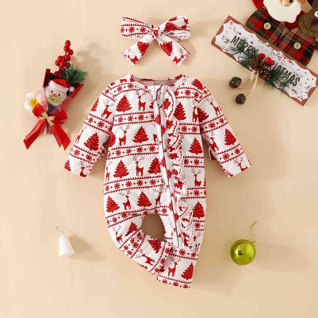 Christmas Zip Detail Ruffled Jumpsuit - pjs