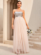 Load image into Gallery viewer, Sequin Strapless Spliced Tulle Dress - hc
