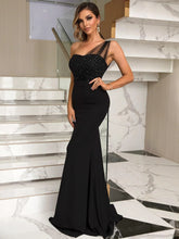 Load image into Gallery viewer, Rhinestone One-Shoulder Formal Dress - hc
