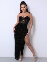 Load image into Gallery viewer, Sequin Spliced Mesh Adjustable Strap Dress - hc
