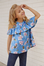 Load image into Gallery viewer, Girls Floral Cold-Shoulder Ruffled shirt
