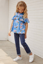 Load image into Gallery viewer, Girls Floral Cold-Shoulder Ruffled shirt
