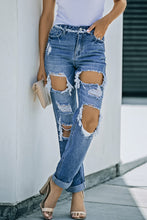 Load image into Gallery viewer, Distressed Frayed Trim Straight Leg Jeans
