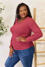 Load image into Gallery viewer, Double Take Ribbed Round Neck Lantern Sleeve Blouse
