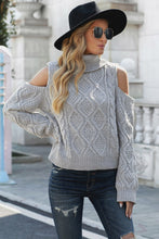 Load image into Gallery viewer, Cold Shoulder Textured Turtleneck Sweater
