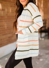 Load image into Gallery viewer, Striped Rib-Knit Open Front Pocketed Cardigan
