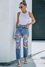 Load image into Gallery viewer, Distressed Frayed Trim Straight Leg Jeans
