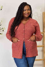 Load image into Gallery viewer, Double Take Ribbed Button-Up Cardigan with Pockets
