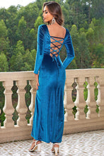 Load image into Gallery viewer, Tie Back Long Sleeve Slit Dress - hc
